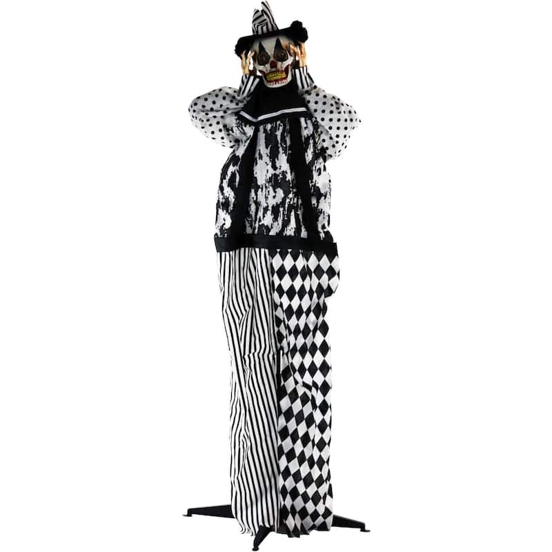 Haunted Hill Farm 5.75-Ft. Animatronic Clown, Indoor/Covered Outdoor Halloween Decoration, Red LED Eyes, Poseable, Tucker
