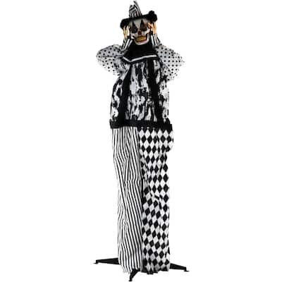 Haunted Hill Farm 5.75-Ft. Animatronic Clown, Indoor/Covered Outdoor Halloween Decoration, Red LED Eyes, Poseable, Tucker