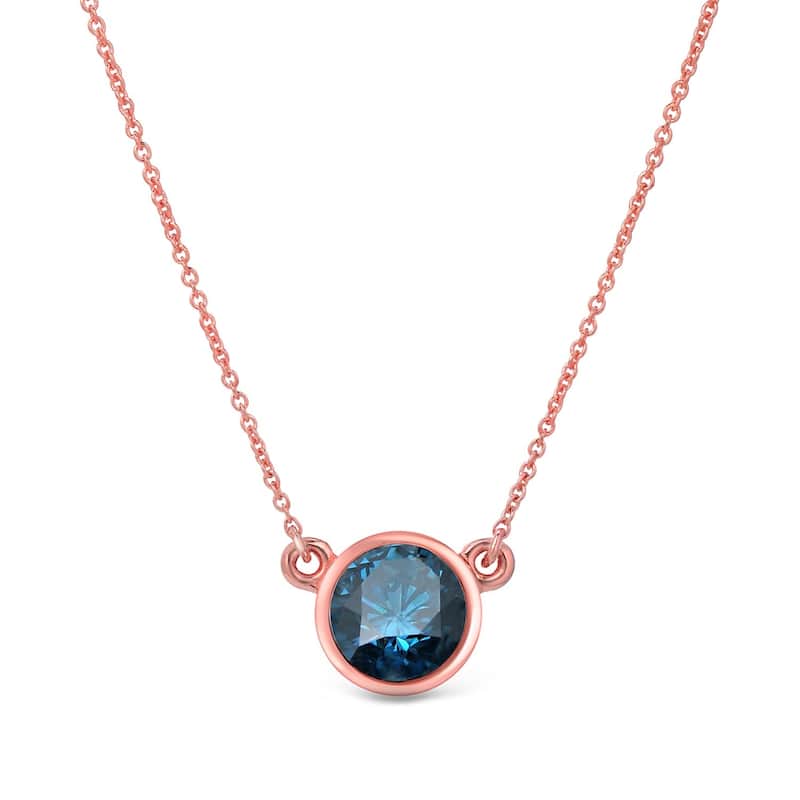 Auriya 1/4ctw Round Solitaire Blue Diamond Necklace 14k Gold Bezel-set (I1-I2) - Rose