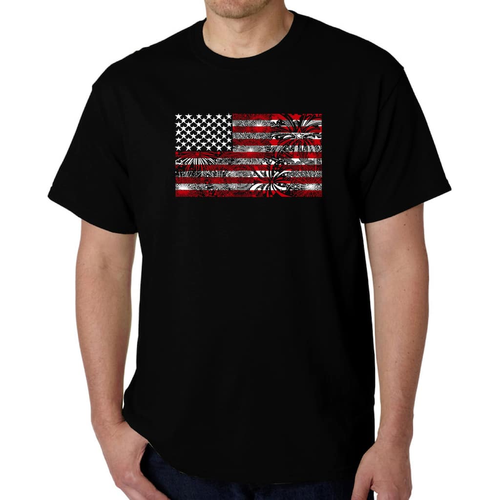 LA Pop Art Men's Word Art T-shirt - Fireworks American Flag