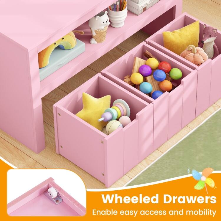 Kid Toy Storage Cabinet 3 Drawer Chest with Wheels Large Storage Cube Shelf - 40" x 13" x 24.5" (L x W x H)