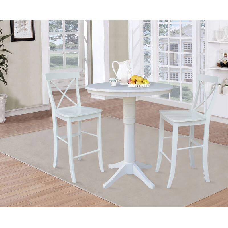 36" Round Pedestal Bar Height Table With 2 X-Back Bar Height Stools