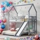preview thumbnail 2 of 11, Twin over Full House Bunk Bed with Slide and Built-in Ladder, Full-Length Guardrail,Made of high-quality Solid Pine Wood,Gray