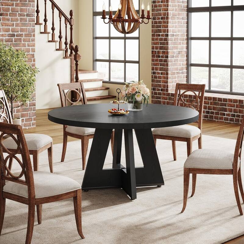 47" Round Dining Table, Wood Top Kitchen Table for Dining/Living Room