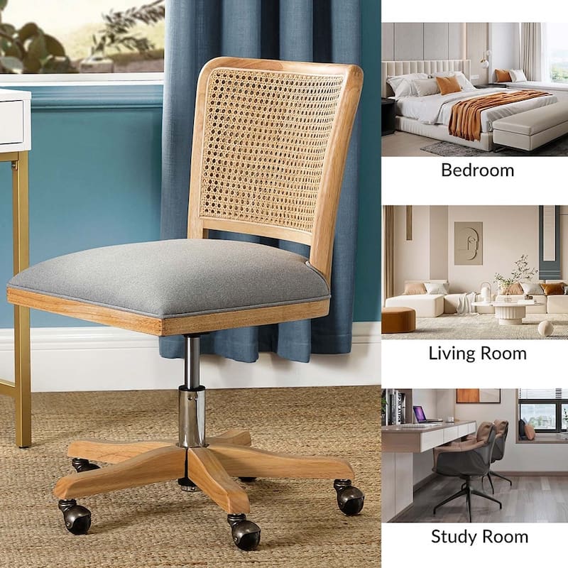 Calcutta Modern Rattan Back Task Chair Office chair with Solid Wood Legs by HULALA HOME