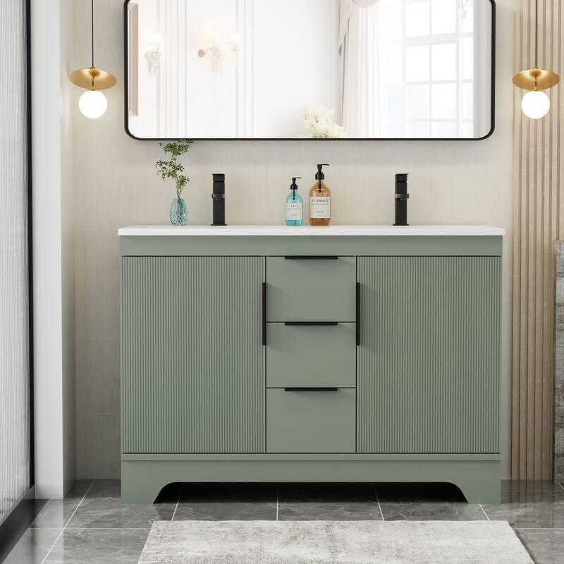 Vertical Stripes Bathroom Vanity Set with Sink Top & Faucet - 48"Double Sink - Grey-48"Double Sink