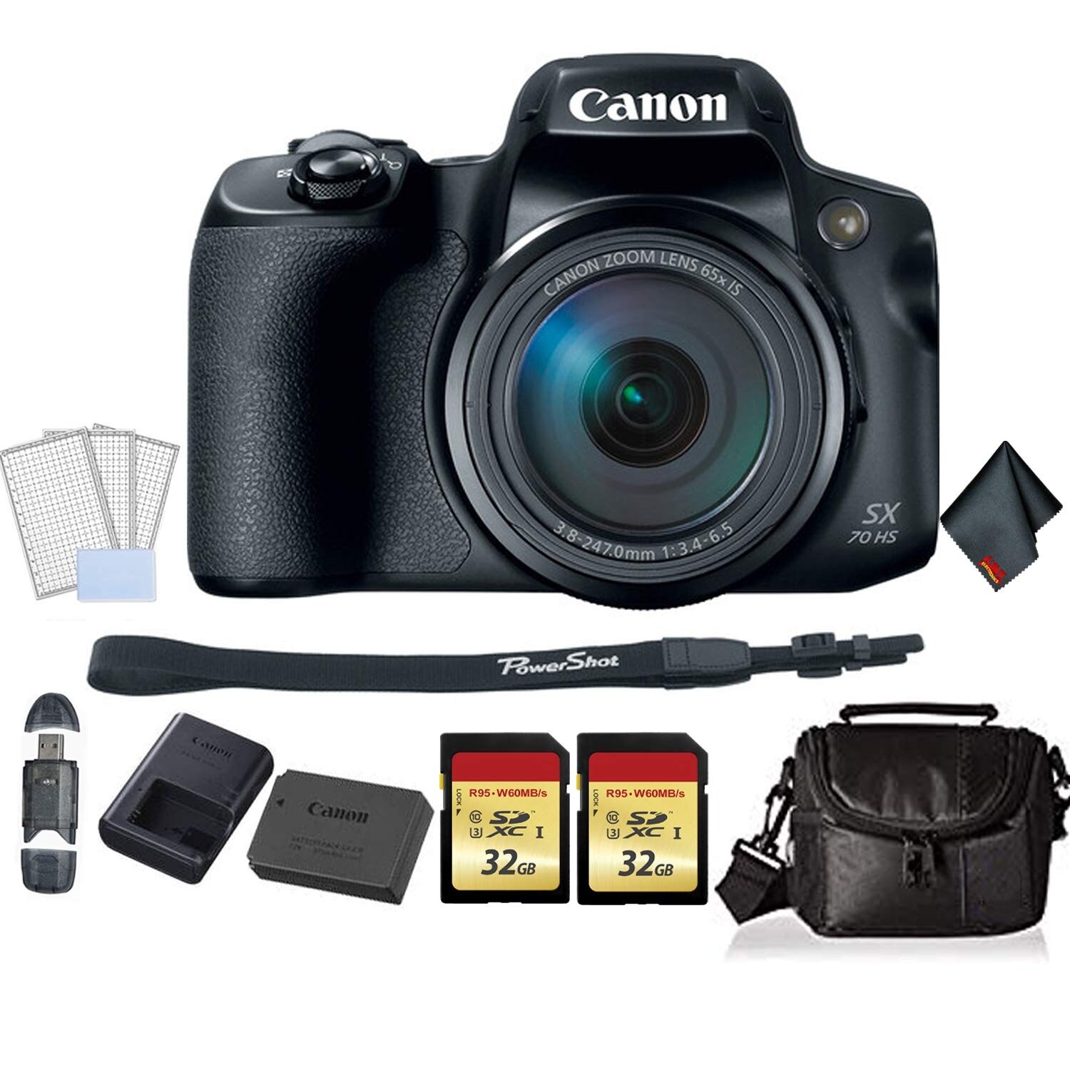 Shop Canon Powershot Sx70 Hs Digital Camera Bundle 2x 32gb Memory Cards Sd Card Us Black 64gb Memory Card Overstock 32010127