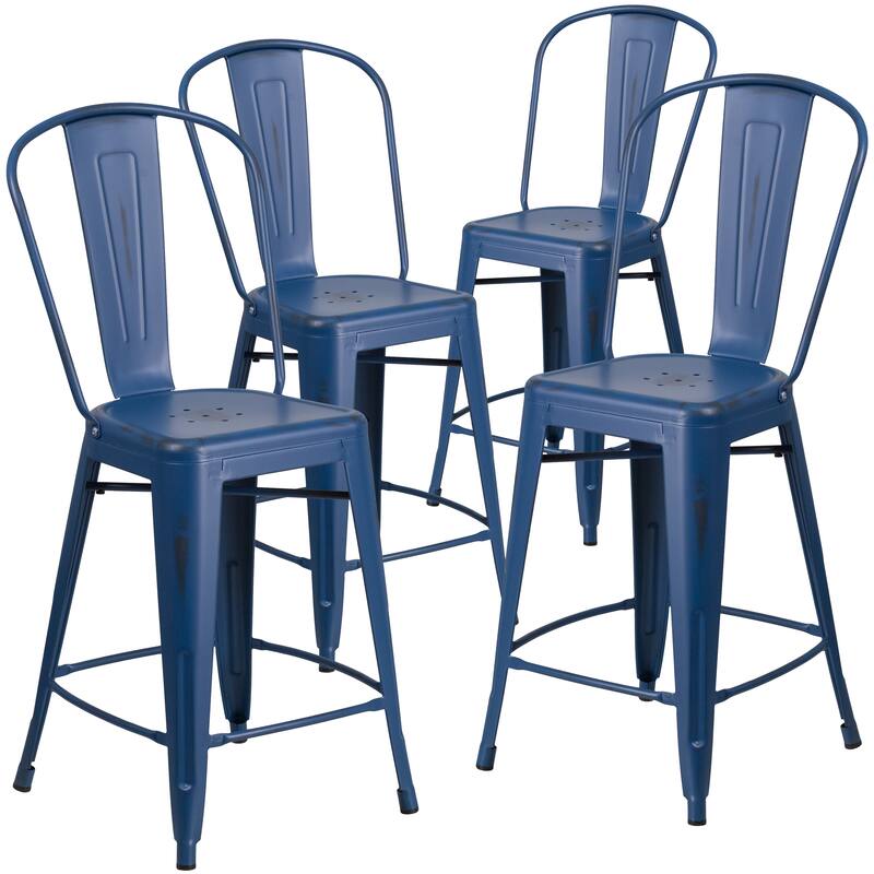 Distressed Metal Indoor/ Outdoor 24-inch Counter Stools (Set of 4)