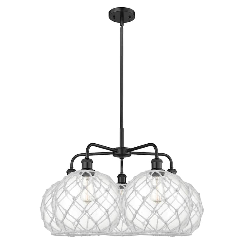 Innovations Lighting Endless Possibilities Ballston - Farmhouse Rope - 5 Light 29" Stem Hung Chandelier - Clear Glass with White Rope/Matte Black