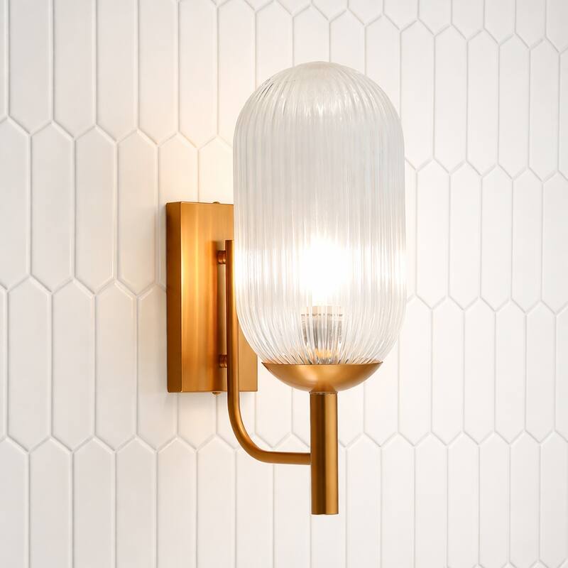 Sunny Ribbed Glass Wall Sconce with Brushed Bronze Base