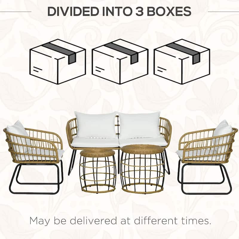 5PC PE Rattan Outdoor Furniture Set with Cushioned Chairs,Sofa,Table