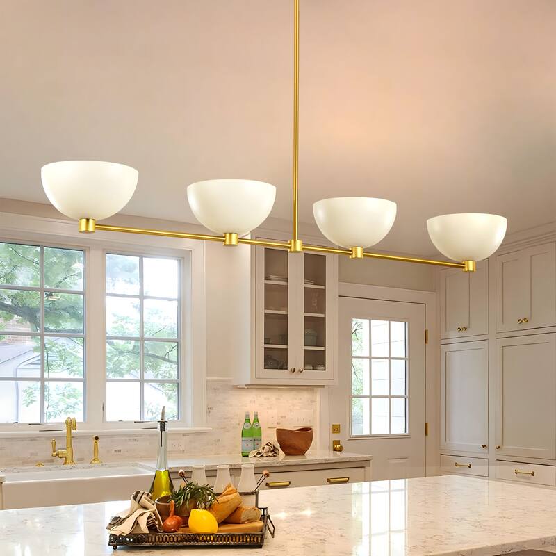 4-Light Modern Simple Bowl Design Linear Pendant Light for Kitchen Island