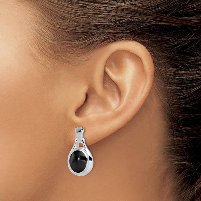Curata 925 Sterling Silver Oval Simulated Onyx Dangle Earrings 28x15mm