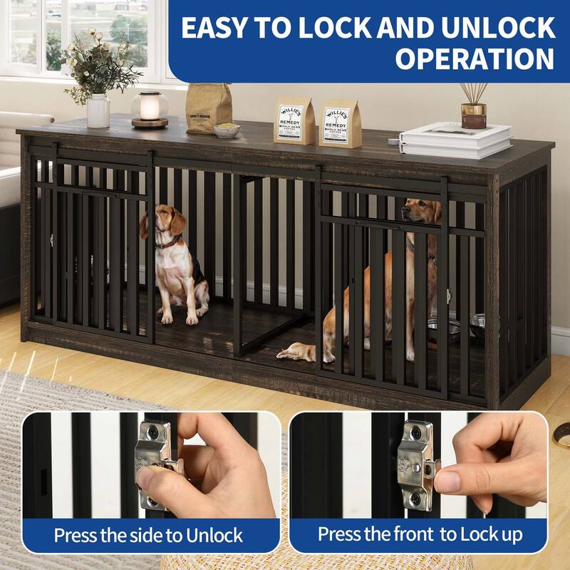 Moasis 71 Inch Double Dog Crate Furniture for 2 Dogs