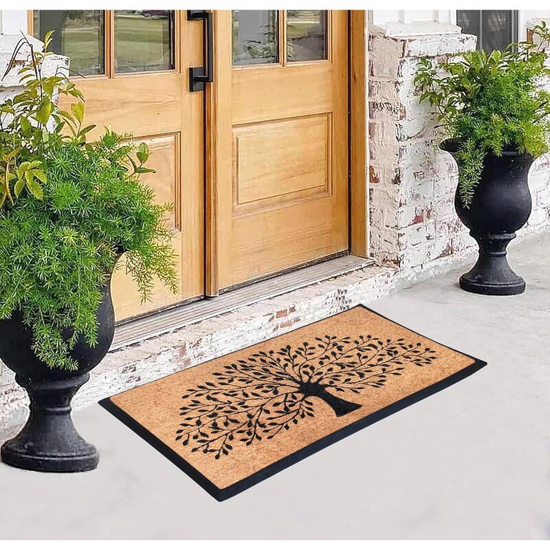 A1HC Flocked Hand-crafted Molded Rubber Coir Tree Door Mat