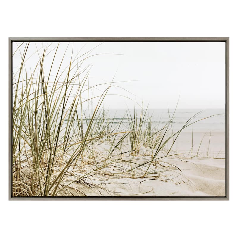 Kate and Laurel Sylvie Calming Beach Grass Framed Canvas by The Creative Bunch Studio
