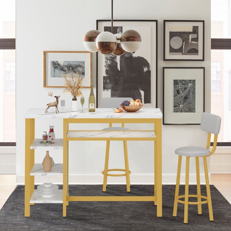 3 Piece Bar Dining Table Set Modern Counter Height Dining Pub Set