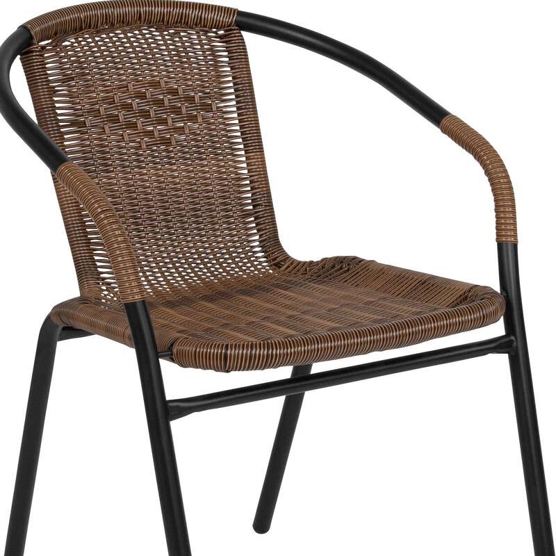 3-piece Metal/ Rattan Patio Dining Set with 28-inch Square Table - 28"W x 28"D x 28"H