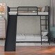 preview thumbnail 12 of 15, Twin over Twin Metal Bunk Bed with Inclined Ladder, Slide, Railings and Head&Footboards, White