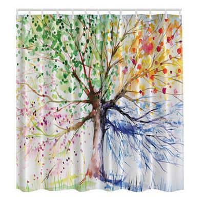 Butterfly Tree Bathroom Fabric Shower Curtain with 12 Hooks