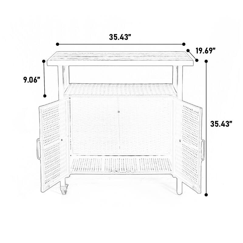 Anmytek Dark Brown Wicker Rolling Storage Cabinet with Doors for Patio Pool Deck Outdoor