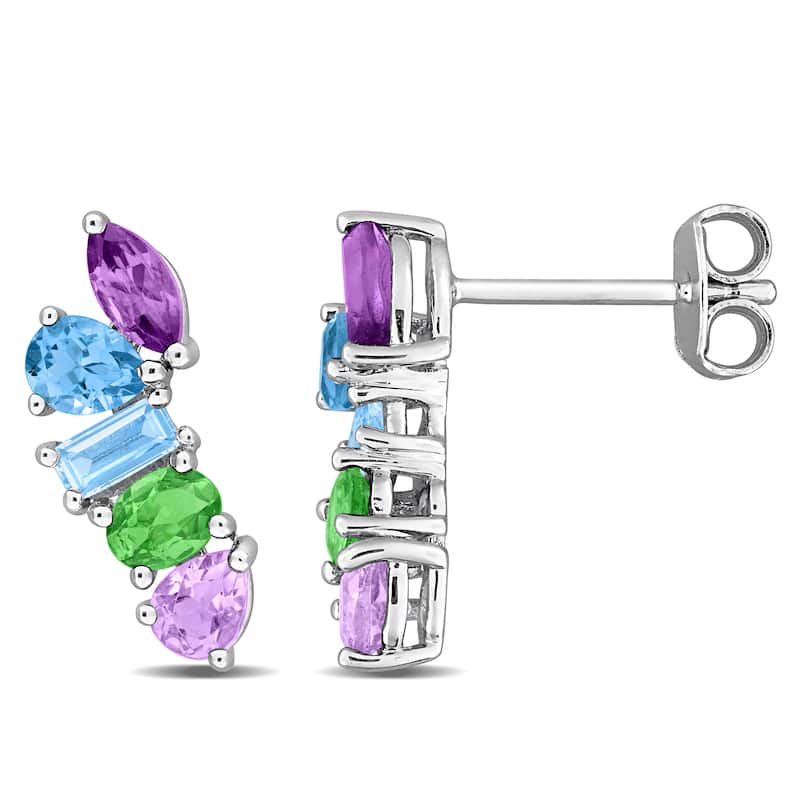 Miadora Multi-Gem Five Stone Drop Earrings Sterling Silver - Multi