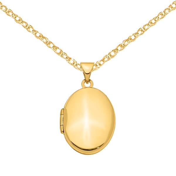 slide 1 of 3, 14K Yellow Gold 21mm Oval Locket Pendant with 18-inch Cable Rope Chain by Versil