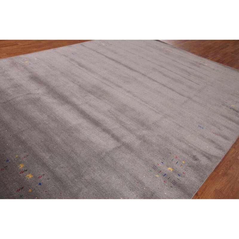 Gray Gabbeh Oriental Hand-Knotted Tribal Wool Carpet - 9'2" x 11'9"