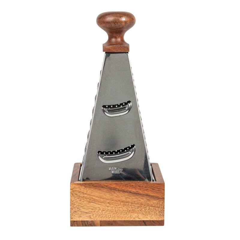 Handheld Stainless Steel Grater with Acacia Wood Handle - 4.8"L x 4.8"W x 11.0"H