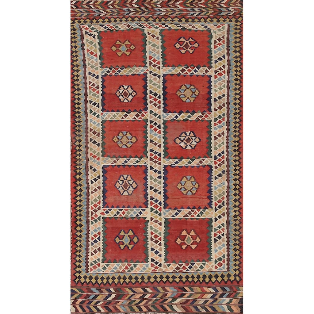 Vegetable Dye Kilim Qashqai Persian Antique Area Rug - 4'8"x 9'3"