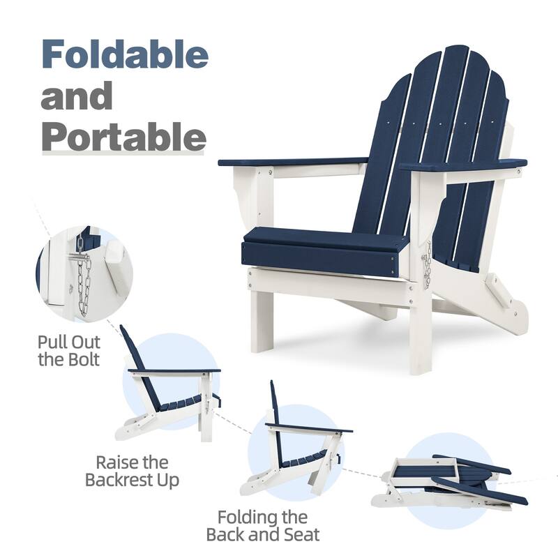 Aoodor HDPE Folding Adirondack Chair - 21.6"W x 32.3"D x 37"H