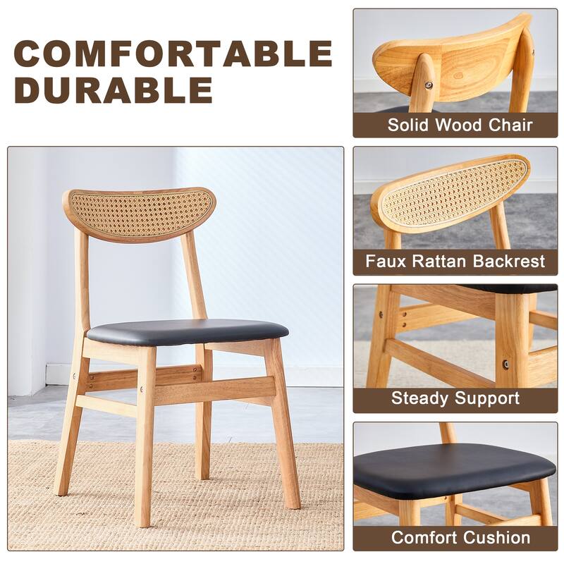 Four stylish and durable solid wood dining chairs with PU cushions