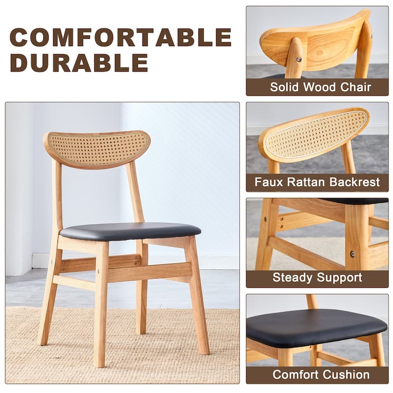 Roomfitters Solid Wood Dining Chairs with PU Cushion and Curved Back, Elegant and Durable for Daily Use, Set of 2