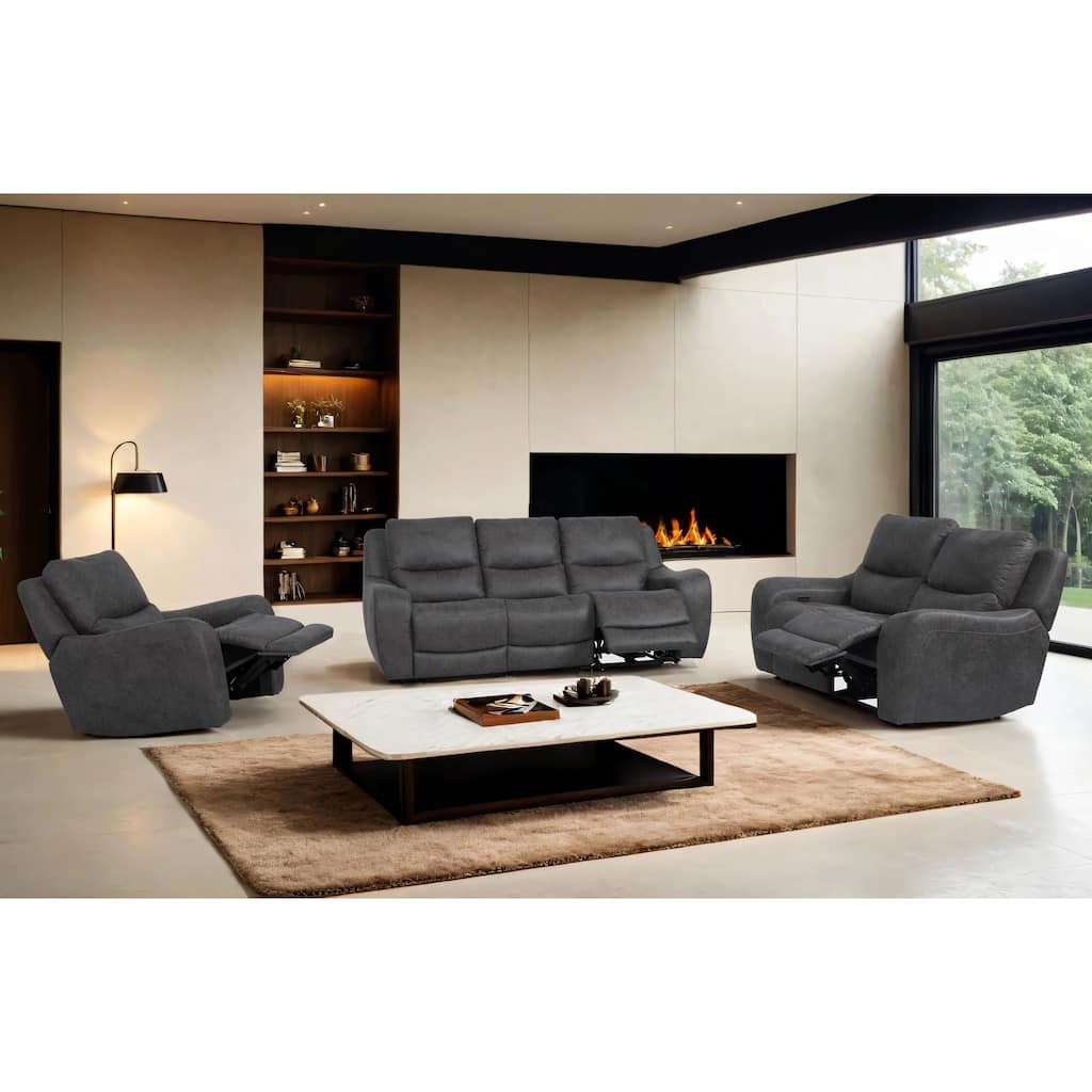 Furniture of America Evelio Modern 3-Piece Oversized Power Recline Sofa Set with USB Ports