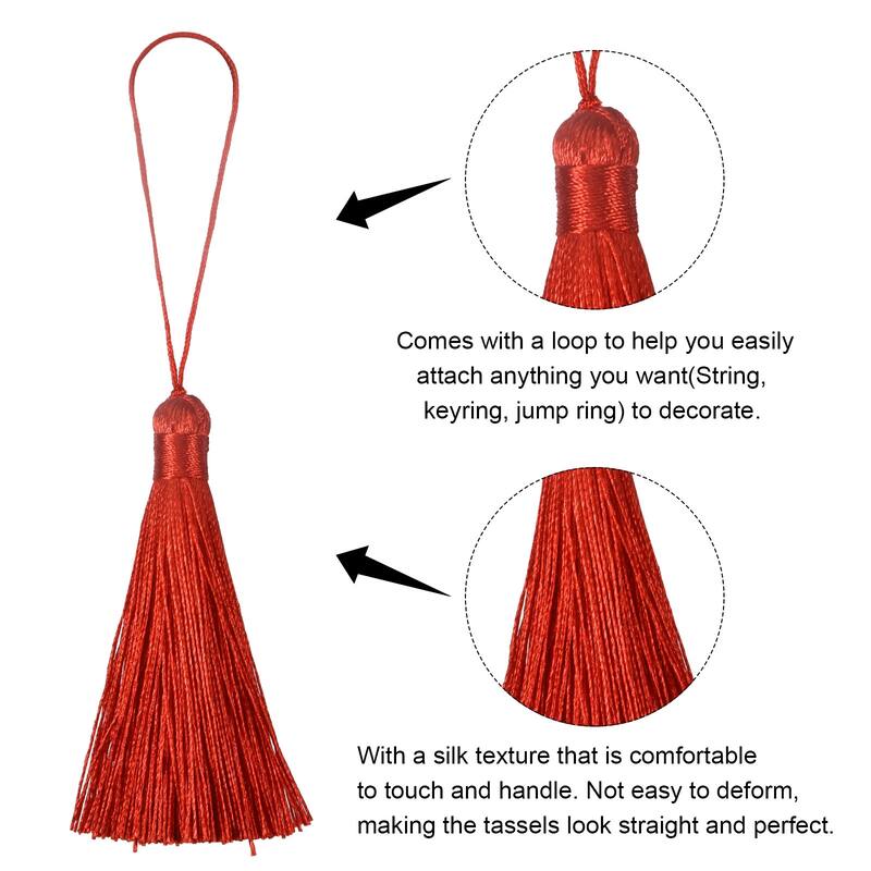 6.5" Silky Bookmark Tassels with Loop for DIY Craft Accessory, 12Pcs Red
