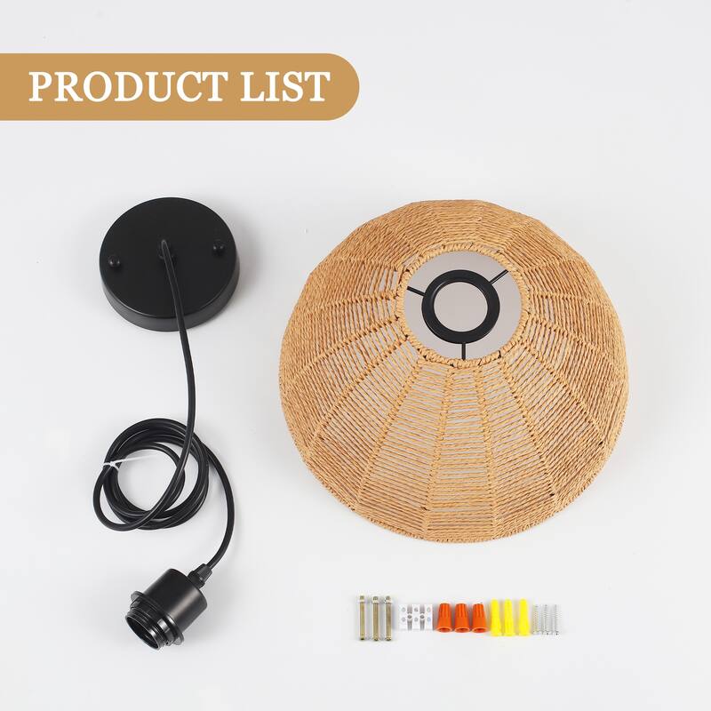 1-Light Dome Hanging Pendant Light Chandelier with Paper Rattan Shaded for Kitchen Island