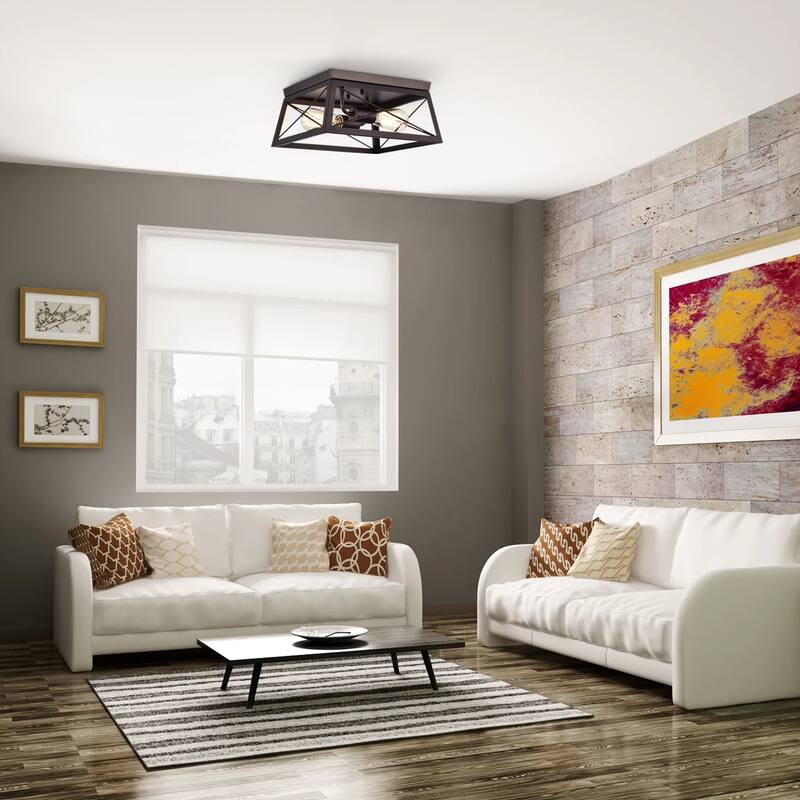 Oil Rubbed Bronze 2-Light Flush Mount Ceiling Light - 6*12*12