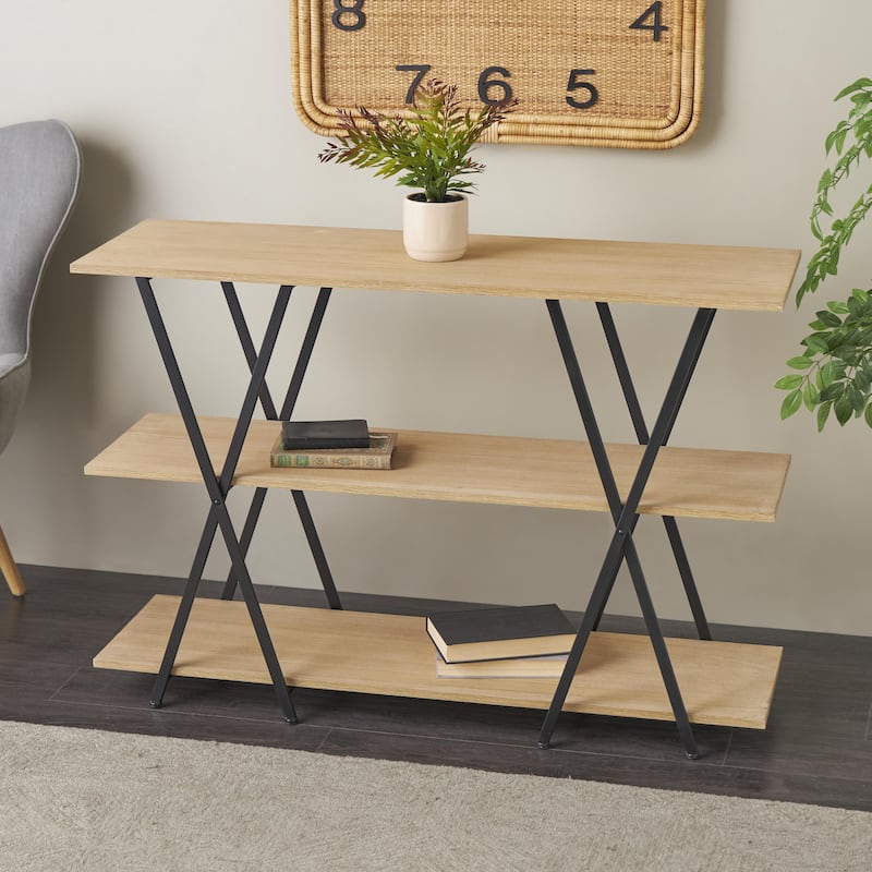 Metal 3 Shelf Shelving Unit with Black Metal X Frame - Brown - Roche River Decor