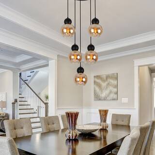 5-Light Amber Chandelier Glass Chandelier