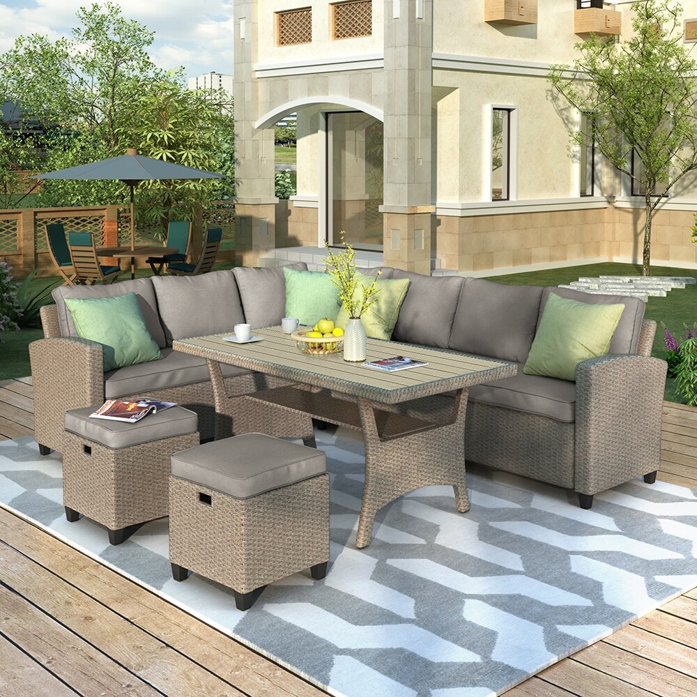 SuperBrite 5 Piece Outdoor Wicker Conversation Sectional Sofa Set
