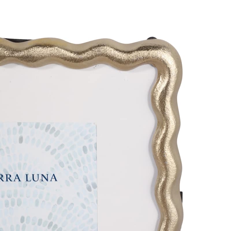 Metal Wood Picture Frame Glass Fronts Wavy Edge Design Glam Boho