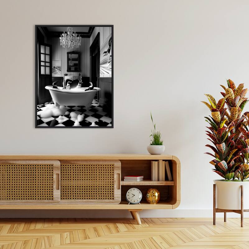 Penguin Spa Day by Niky Rahner Framed Canvas Wall Art