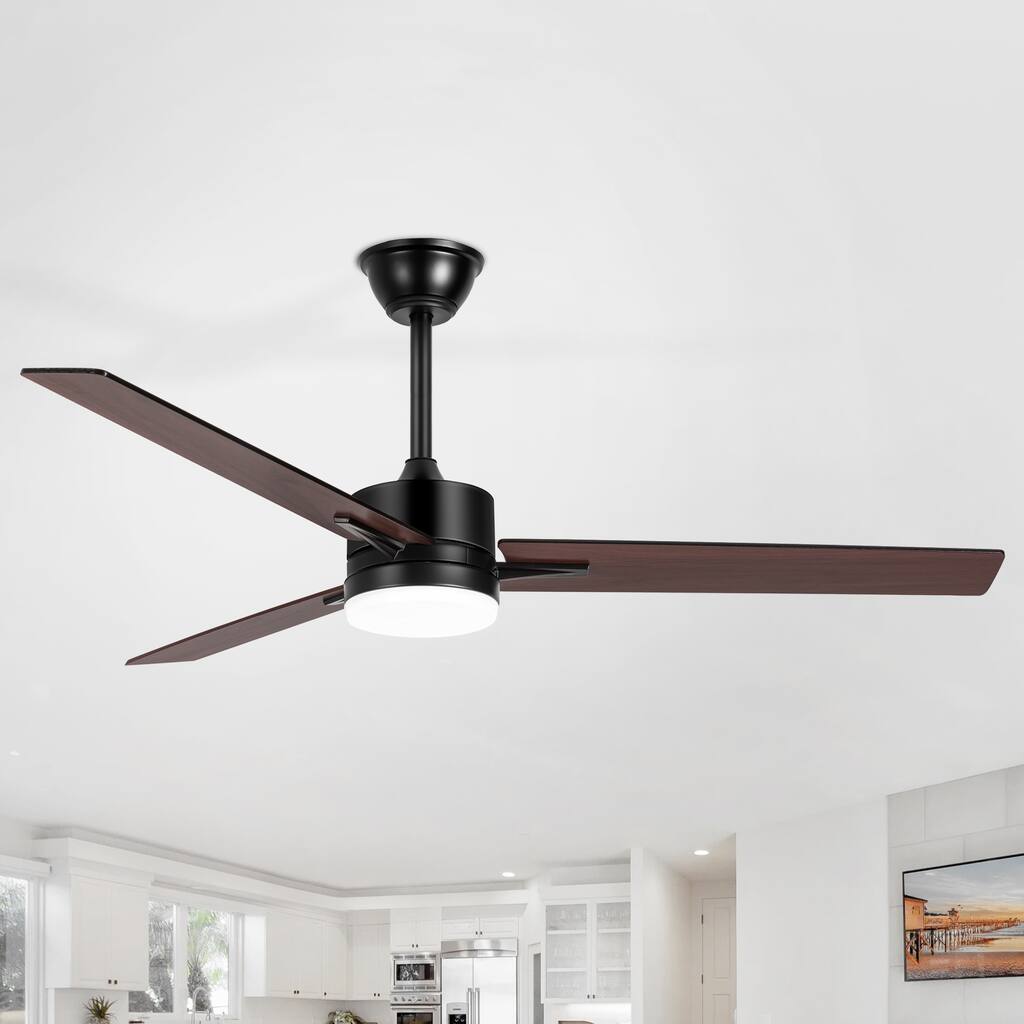 52 Inch Black 3-Blade LED Ceiling Fan with Light and Remote