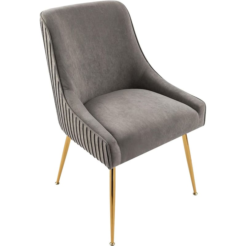Luxury Velvet Chair with Elegant Scoop Back Design Gold Metal Legs and Soft Upholstery Comfortable Seating - Grey