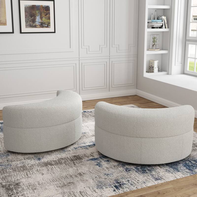 Chenille Half Moon Storage Ottoman(Set of 2)