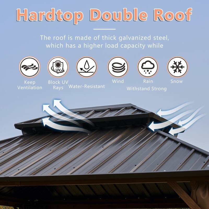 10'x12' Hardtop Gazebo, Aluminum Frame Canopy with Double Galvanized Steel Roof