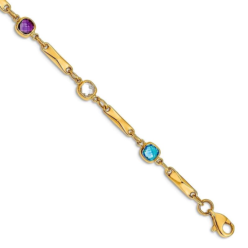 Curata 14k Yellow Gold 7" 5mm Cushion-cut Genuine Gemstone Station Bracelet