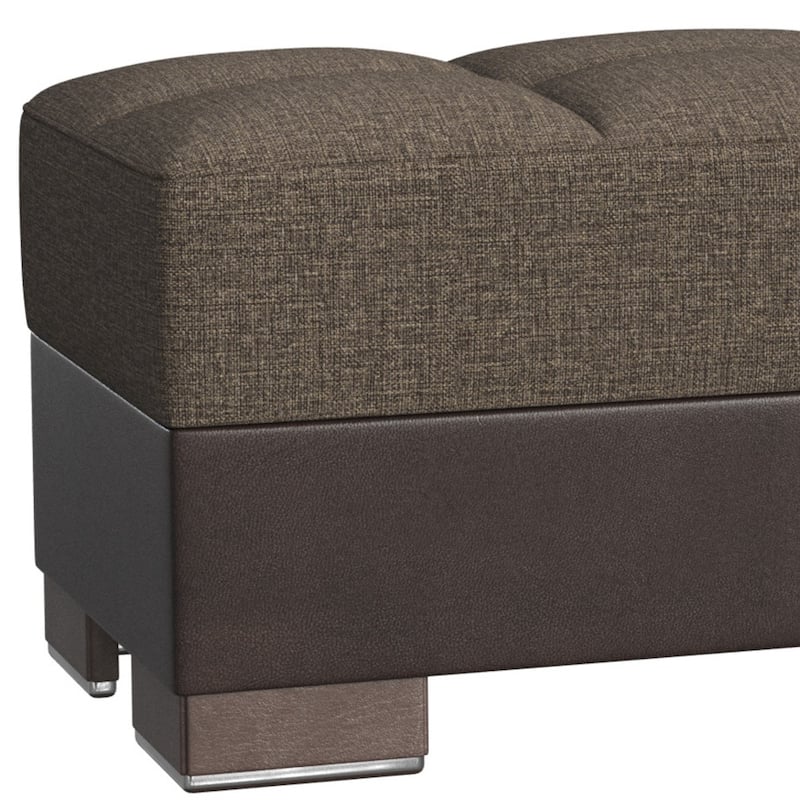 HomeRoots 50" Brown and Black Upholstered Fabric And Faux Leather Tufted Storage Ottoman
