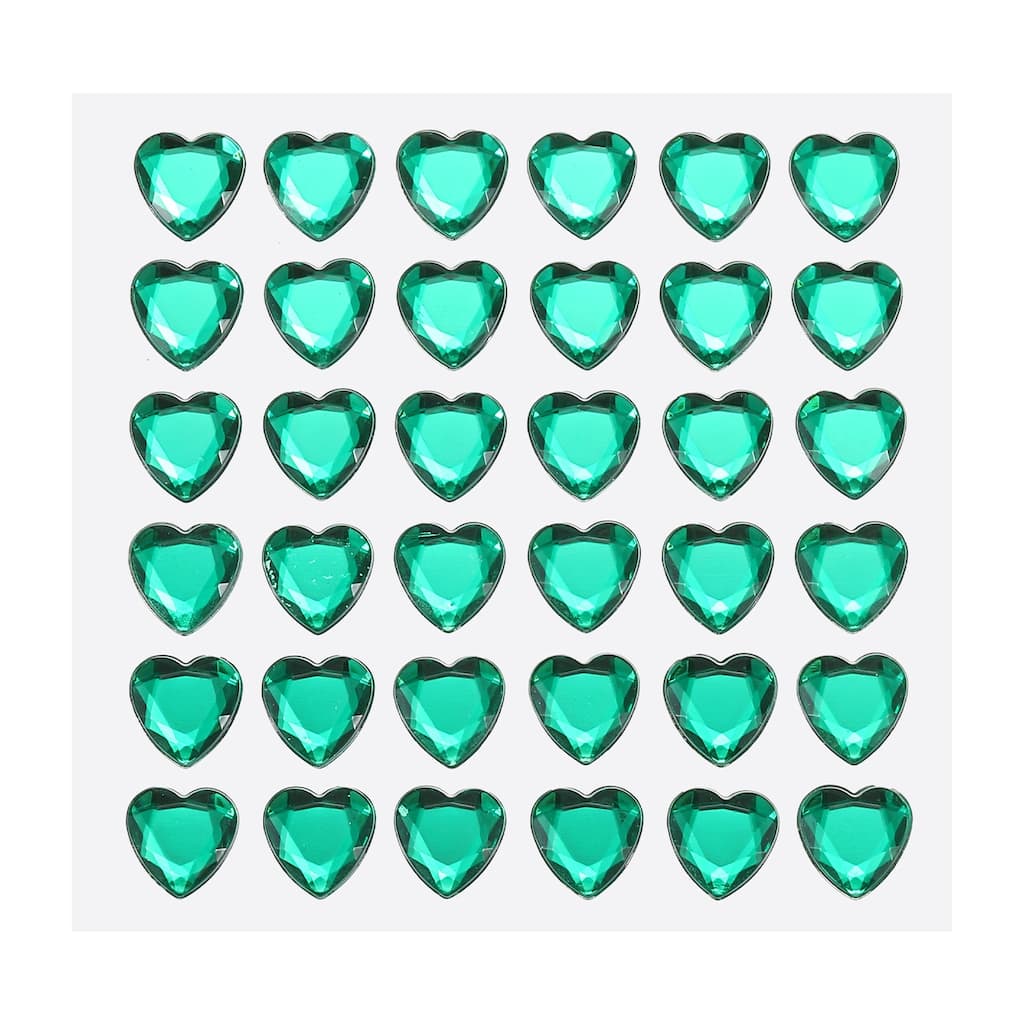 144 Pcs Heart Rhinestone 10mm Self Adhesive Gems Stickers Dark Green - Dark Green