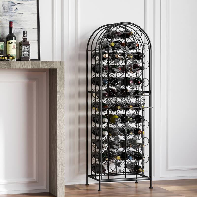 HOMCOM 45-Bottle Modern Wine Organizer Decorative Portable Wrought Iron Wine Rack Jail - 18.1*14.2*52.8